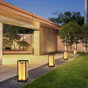 Retro Lined Outdoor Bollard Light — Stainless Steel and Imitation Marble, E27, IP54, 3000K Warm White
