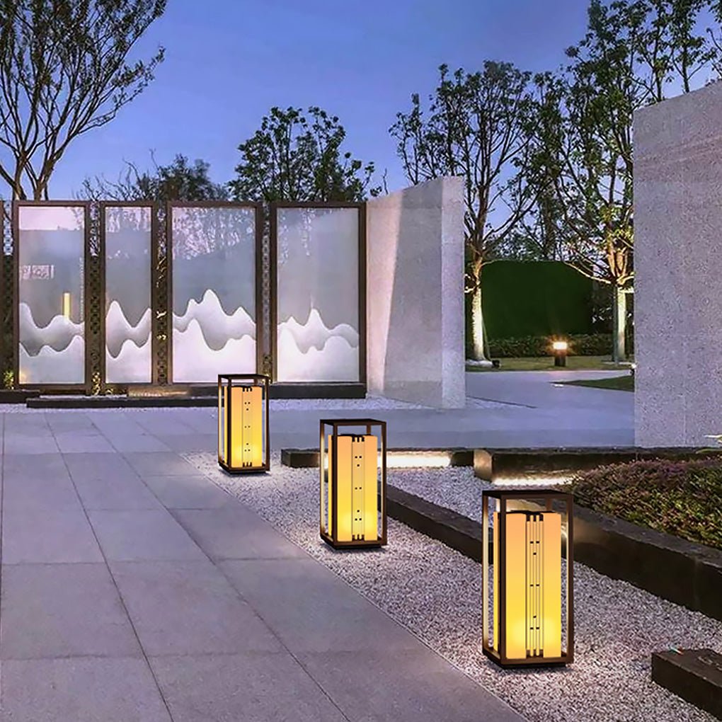 Retro Lined Outdoor Bollard Light — Stainless Steel and Imitation Marble, E27, IP54, 3000K Warm White