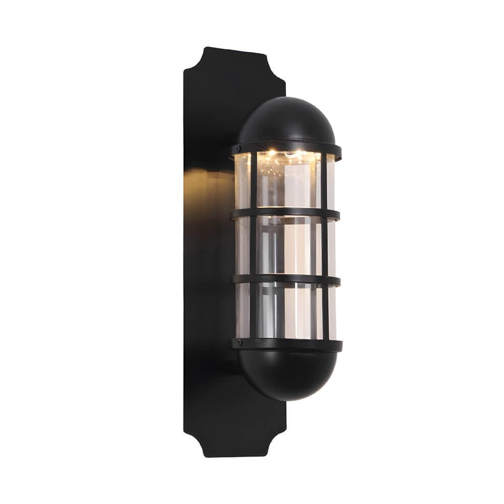 retro telephone booth inspired led sconce light with iron and glass design