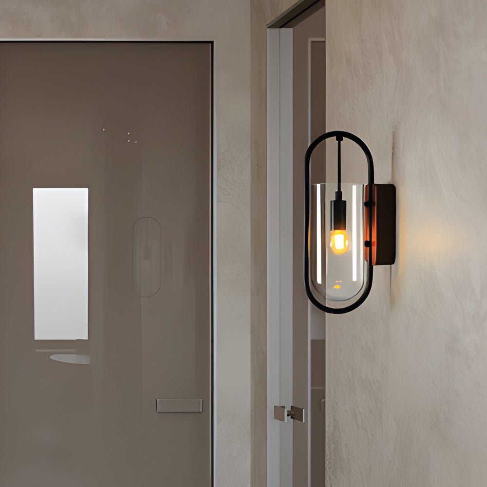 Retro Wood Base Wall Sconce — Glass, Iron, and Wood, LED, 3-Step Color Dimming (3000K / 4500K / 6000K)