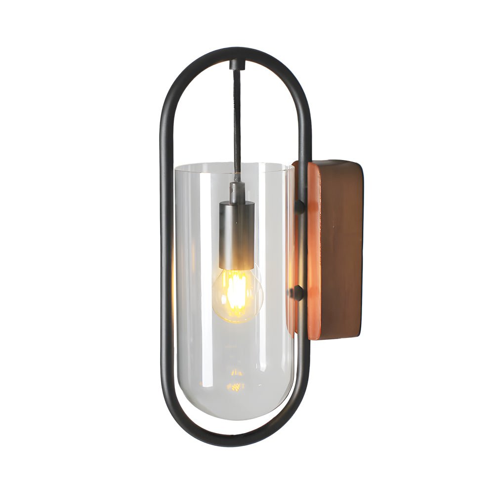 Retro Wood Base Wall Sconce — Glass, Iron, and Wood, LED, 3-Step Color Dimming (3000K / 4500K / 6000K)