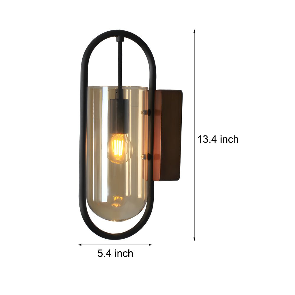Retro Wood Base Wall Sconce — Glass, Iron, and Wood, LED, 3-Step Color Dimming (3000K / 4500K / 6000K)