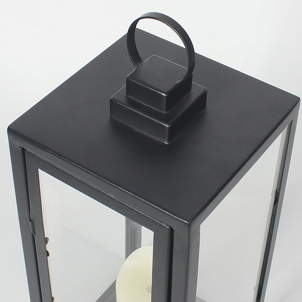 Modern Black Glass Candle Lantern Floor Light — Galvanized Steel, DC 5V LED, Portable Outdoor, 3000K Warm White