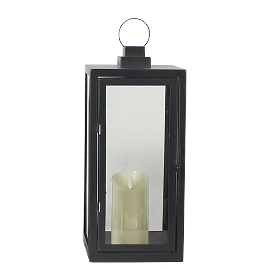 Modern Black Glass Candle Lantern Floor Light — Galvanized Steel, DC 5V LED, Portable Outdoor, 3000K Warm White