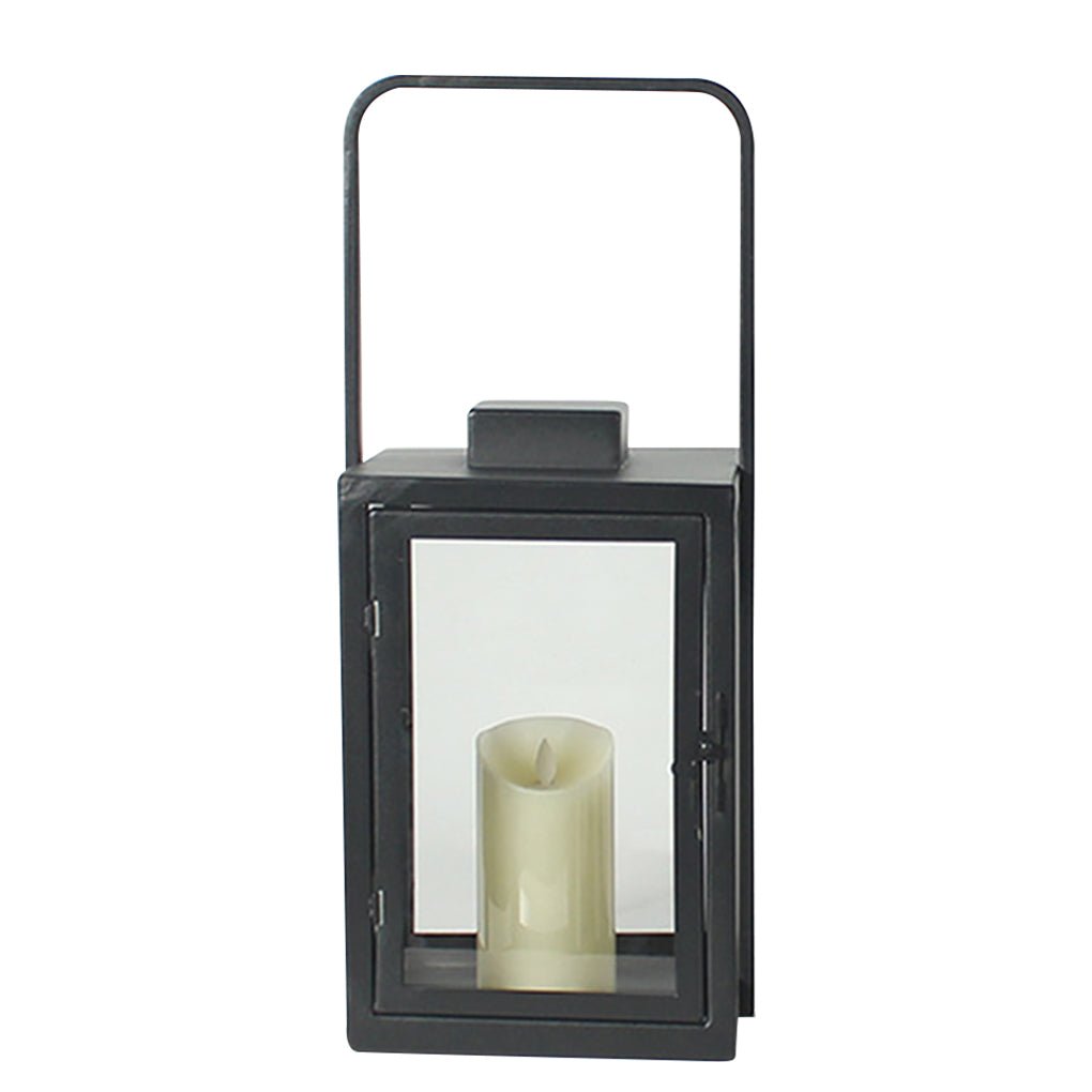 Modern Black Glass Candle Lantern Floor Light — Galvanized Steel, DC 5V LED, Portable Outdoor, 3000K Warm White