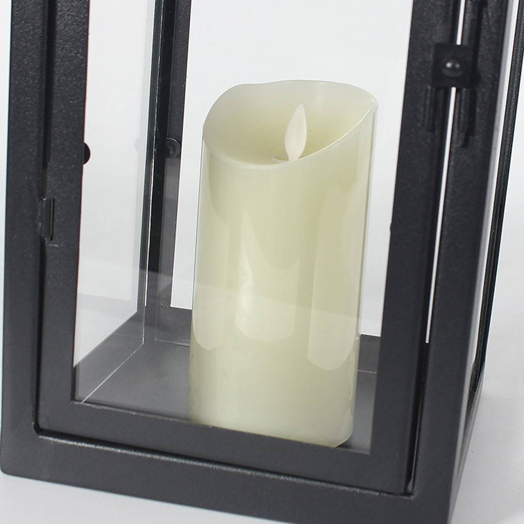 Modern Black Glass Candle Lantern Floor Light — Galvanized Steel, DC 5V LED, Portable Outdoor, 3000K Warm White