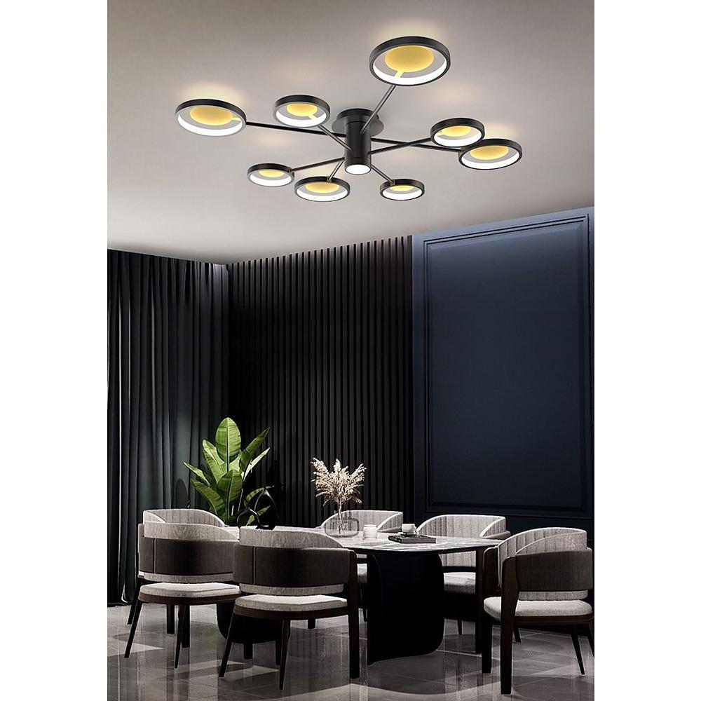 Arbitrary Circles Semi Flush-Mount Chandelier — Metal & Aluminum, LED, 6 to 12-Light, 43"–53"