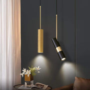 Norse-Inspired Cylindrical Mini Pendant — Black, White, or Gold Metal, 360° Rotating, 1-Light LED, 39" Adjustable Cord