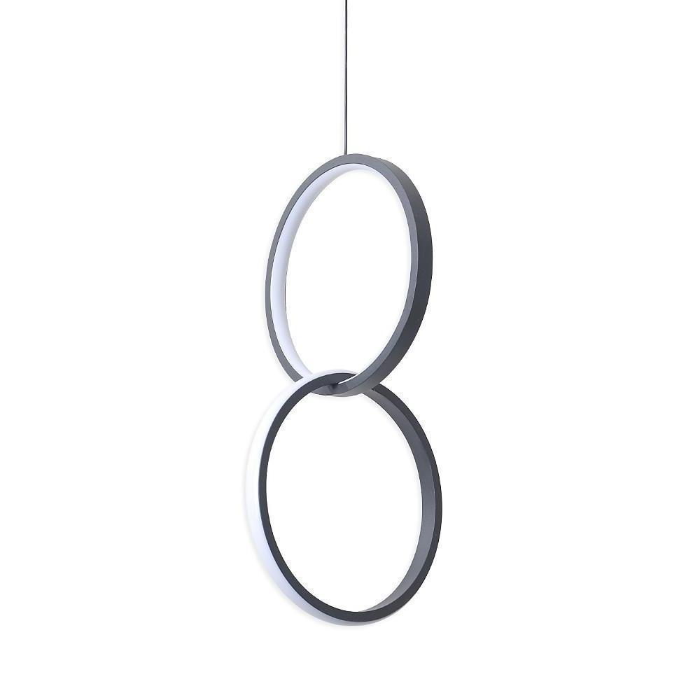 Interlocking Dual-Ring LED Pendant Light — Aluminum and Acrylic, Dimmable, Remote Control, 3000K–6000K, 59" Adjustable Cord