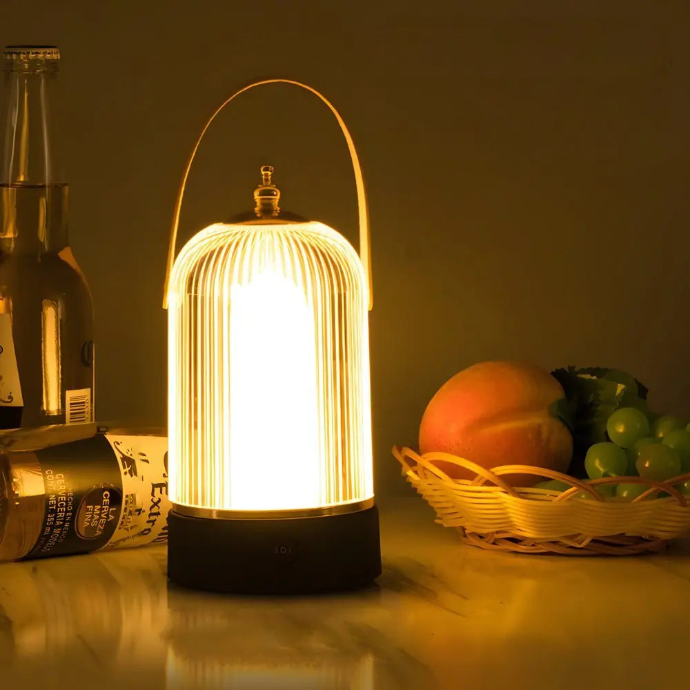Ambient LED Ribbed Glass Table Lamp Lantern for Nightstands Luxe