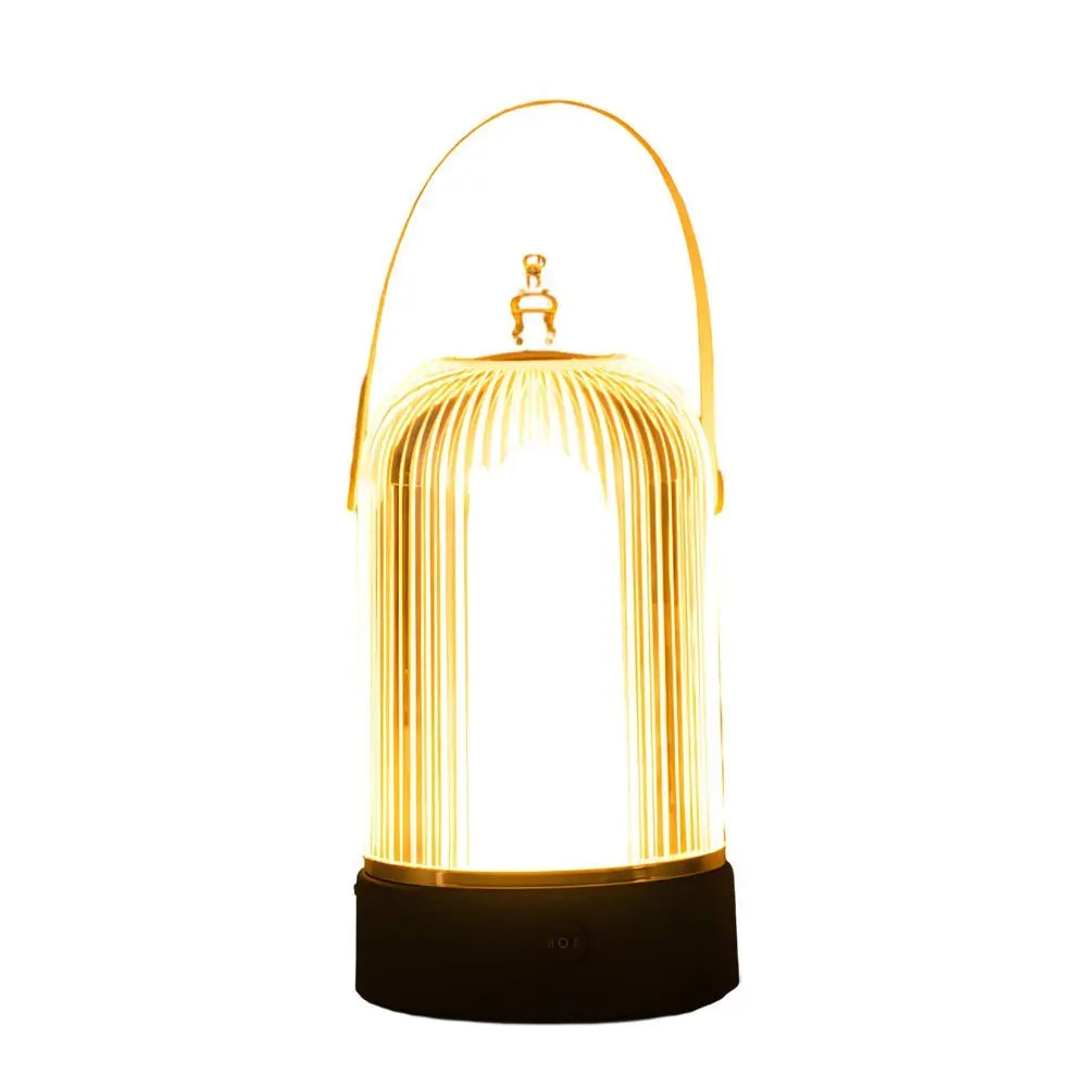 Ambient LED Ribbed Glass Table Lamp Lantern for Nightstands Luxe