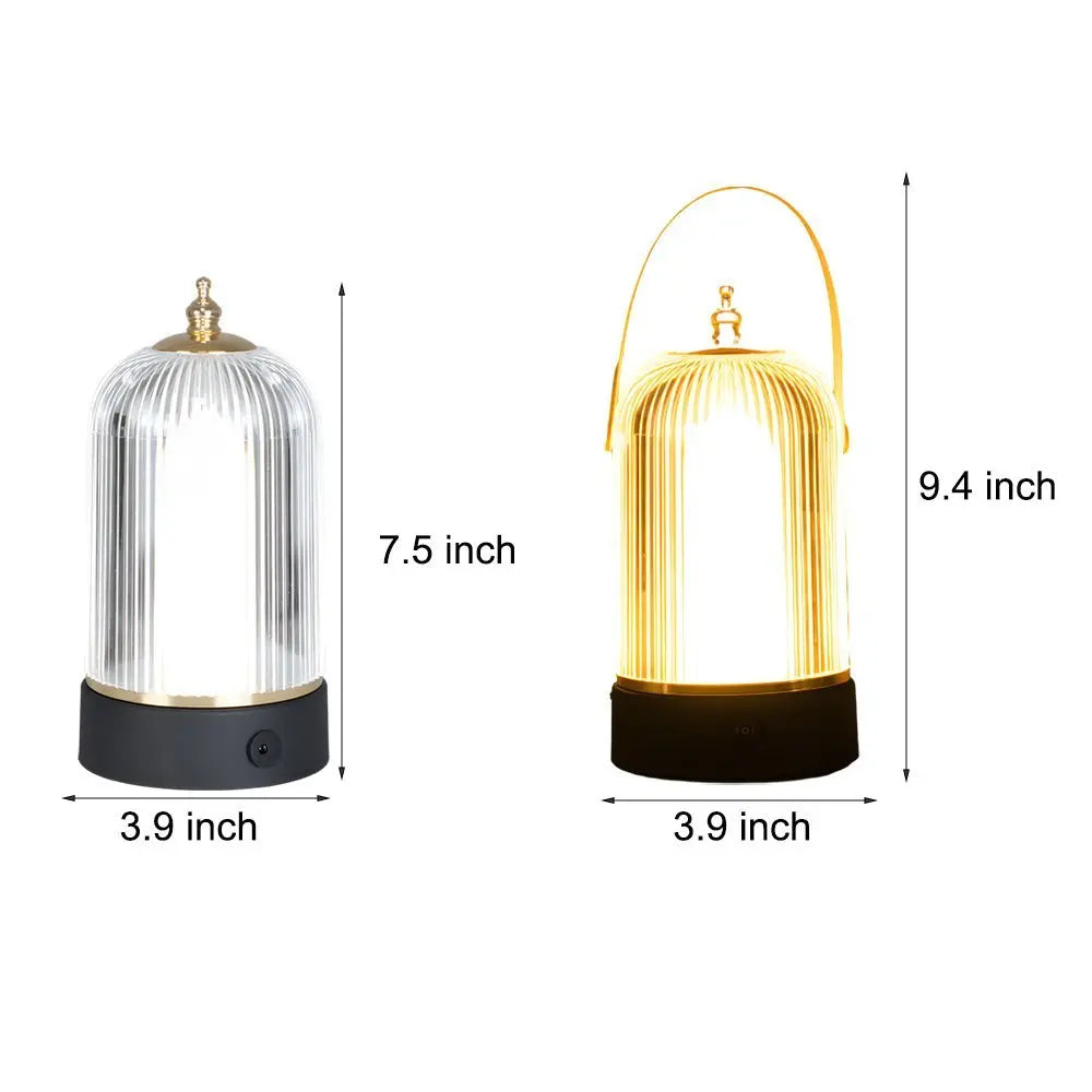Ambient LED Ribbed Glass Table Lamp Lantern for Nightstands Luxe