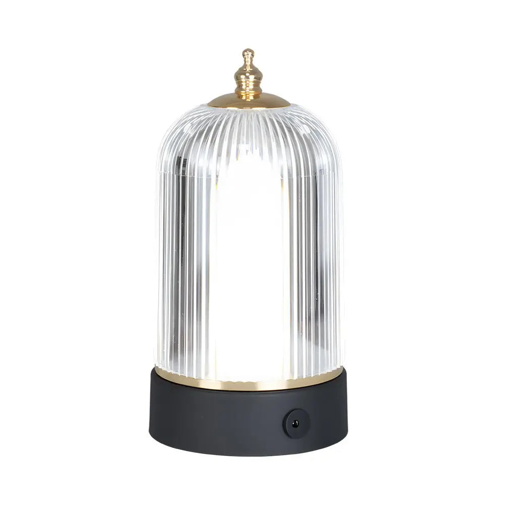 Ambient LED Ribbed Glass Table Lamp Lantern for Nightstands Luxe