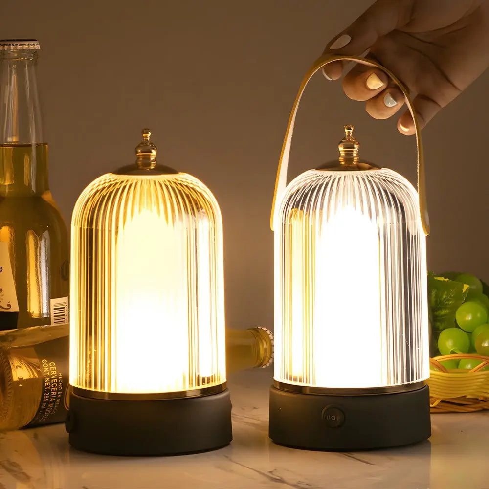 Ambient LED Ribbed Glass Table Lamp Lantern for Nightstands Luxe