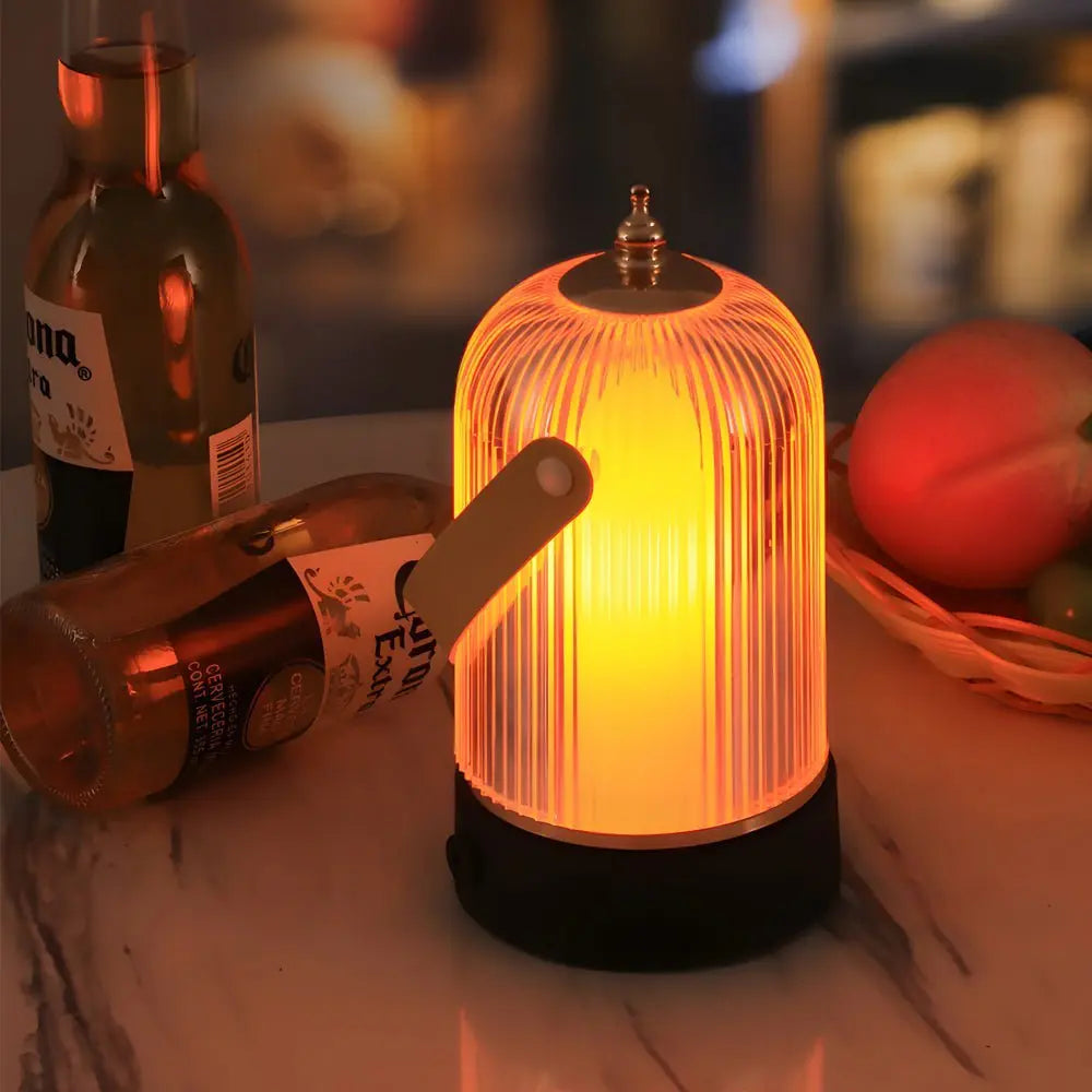 Ambient LED Ribbed Glass Table Lamp Lantern for Nightstands Luxe