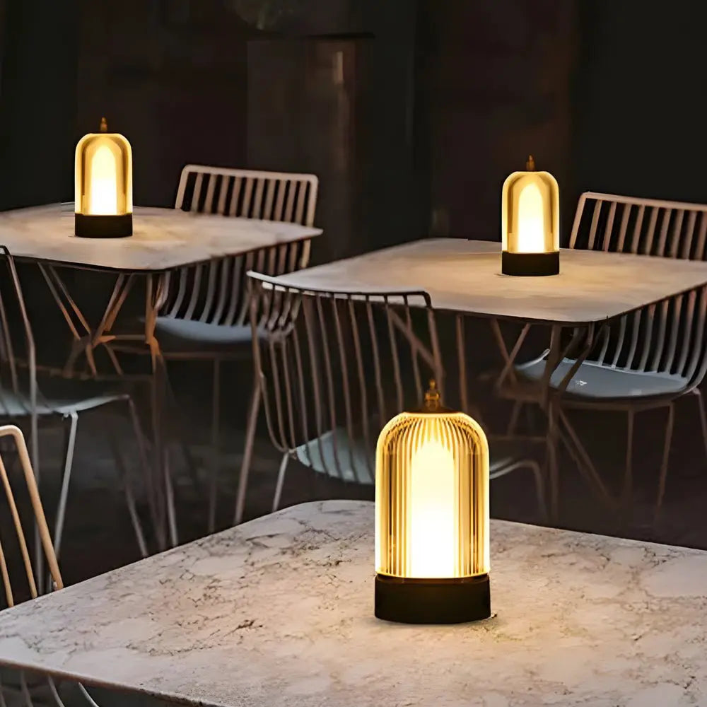 Ambient LED Ribbed Glass Table Lamp Lantern for Nightstands Luxe