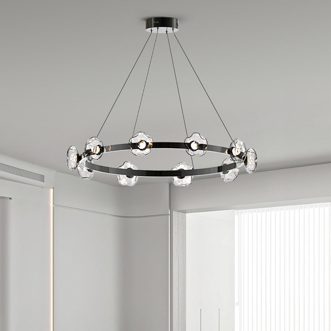 Dome Glass Ring Chandelier — Stainless Steel, 6/8/10-Light, Tri-Color Dimming, Black or Gold