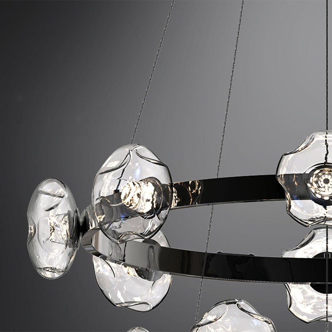 Dome Glass Ring Chandelier — Stainless Steel, 6/8/10-Light, Tri-Color Dimming, Black or Gold