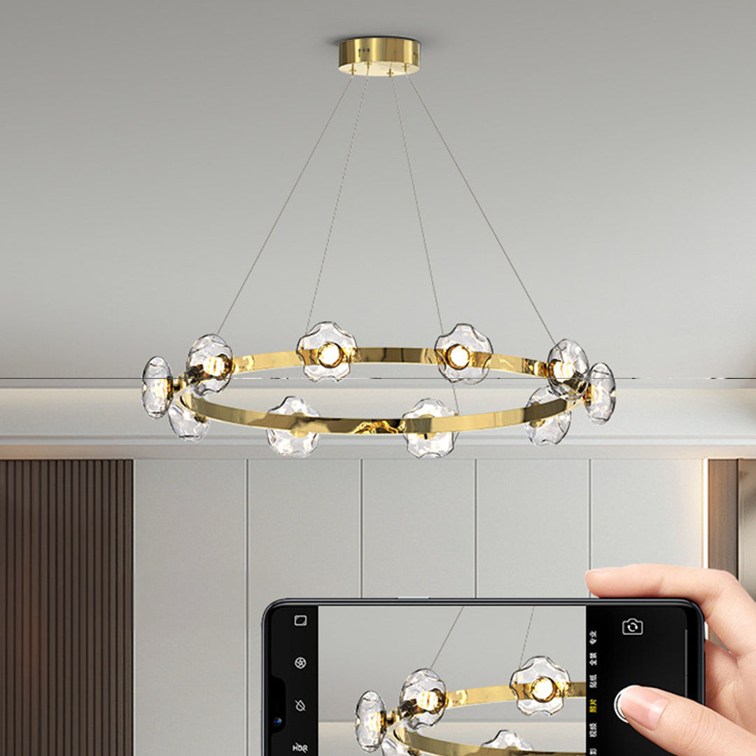 Dome Glass Ring Chandelier — Stainless Steel, 6/8/10-Light, Tri-Color Dimming, Black or Gold