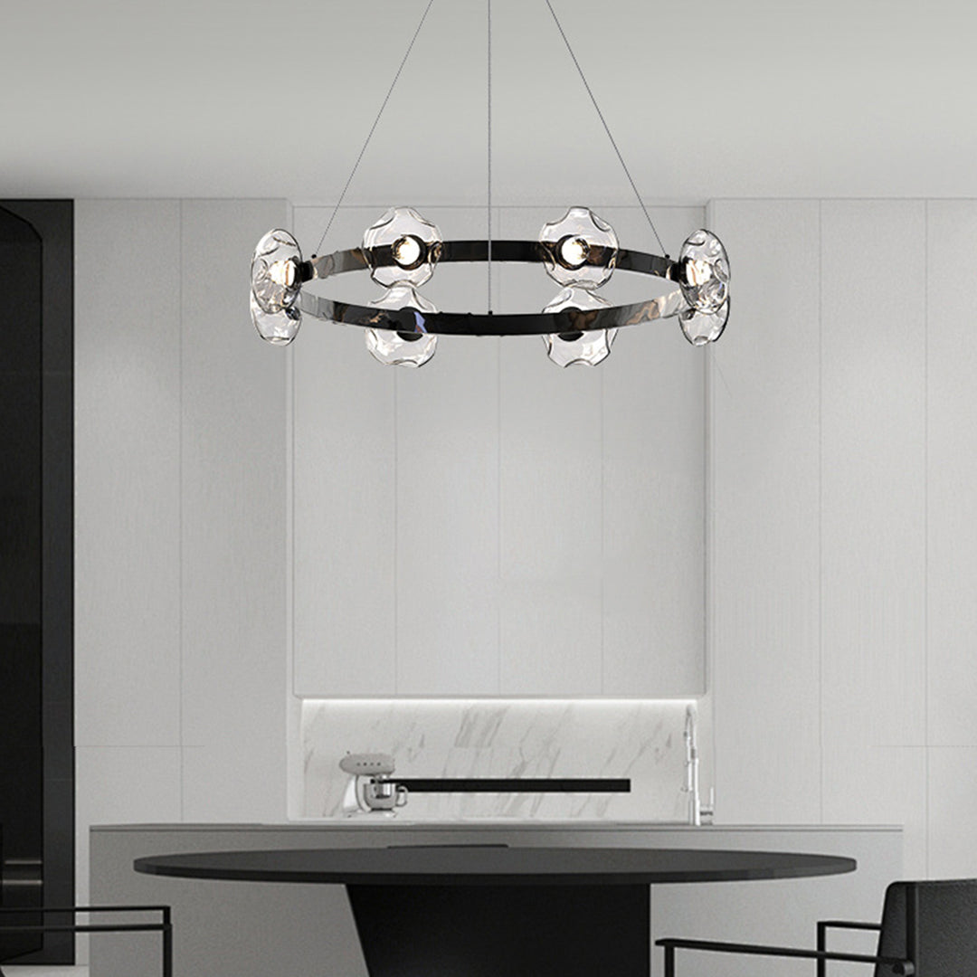 Dome Glass Ring Chandelier — Stainless Steel, 6/8/10-Light, Tri-Color Dimming, Black or Gold