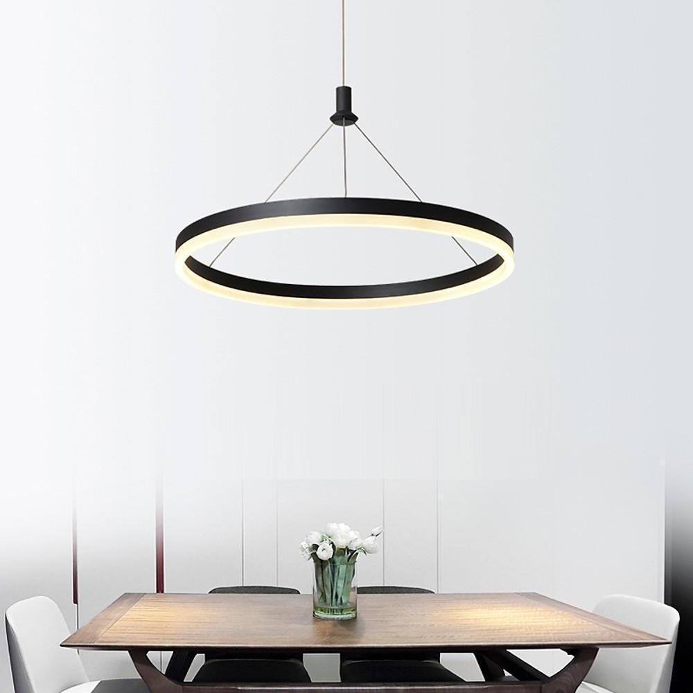 Corona Ring Pendant Chandelier — Aluminum & Acrylic, Dimmable LED, 12", 16", or 24", Remote Control, Matte Black