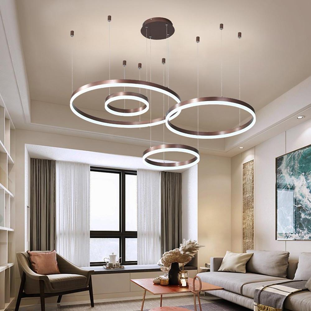 Large Circle Chandelier for High Ceilings — Aluminum & Acrylic, 31" Dimmable LED, 3000K–6000K, 59" Adjustable Chain