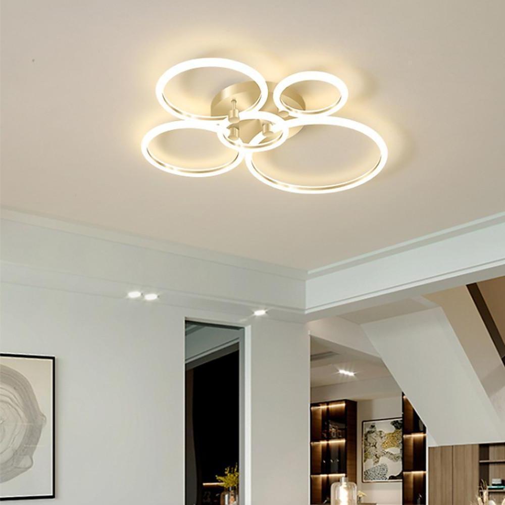 Circular Ring LED Flush-Mount Ceiling Light — Metal & Acrylic, Dimmable with Remote, 2-Light to 6-Light, 18"–30"