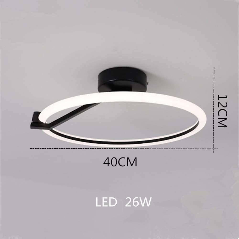 Ring LED Semi-Flush Mount Ceiling Light — Metal, Dimmable, 3-Step Dimming, Remote Control, Black or Gold, 16"