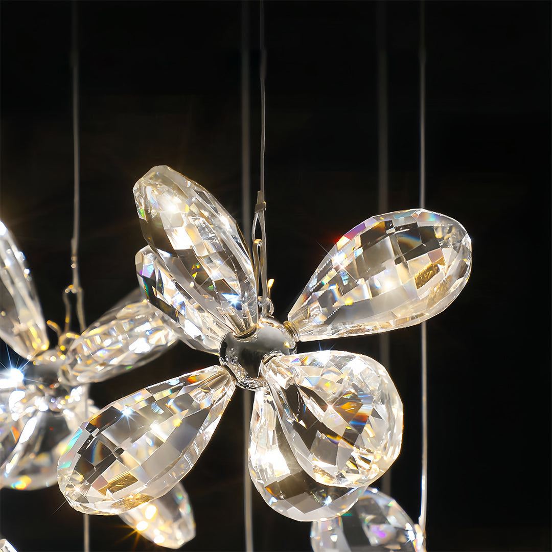 Crystal Flower Island Chandelier — Chrome Stainless Steel, 30W LED, 3-Step Dimming, 39.4" Wide