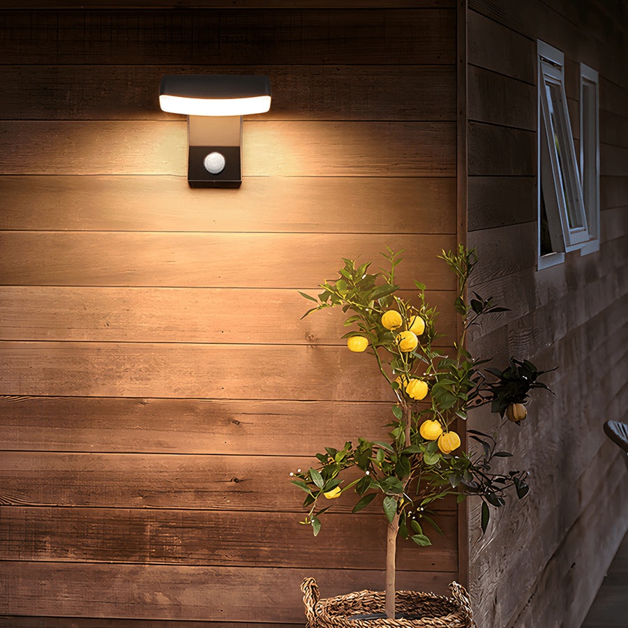 rotatable black outdoor wall light with motion sensor