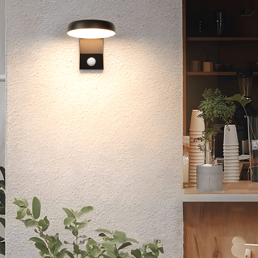 rotatable black outdoor wall light with motion sensor