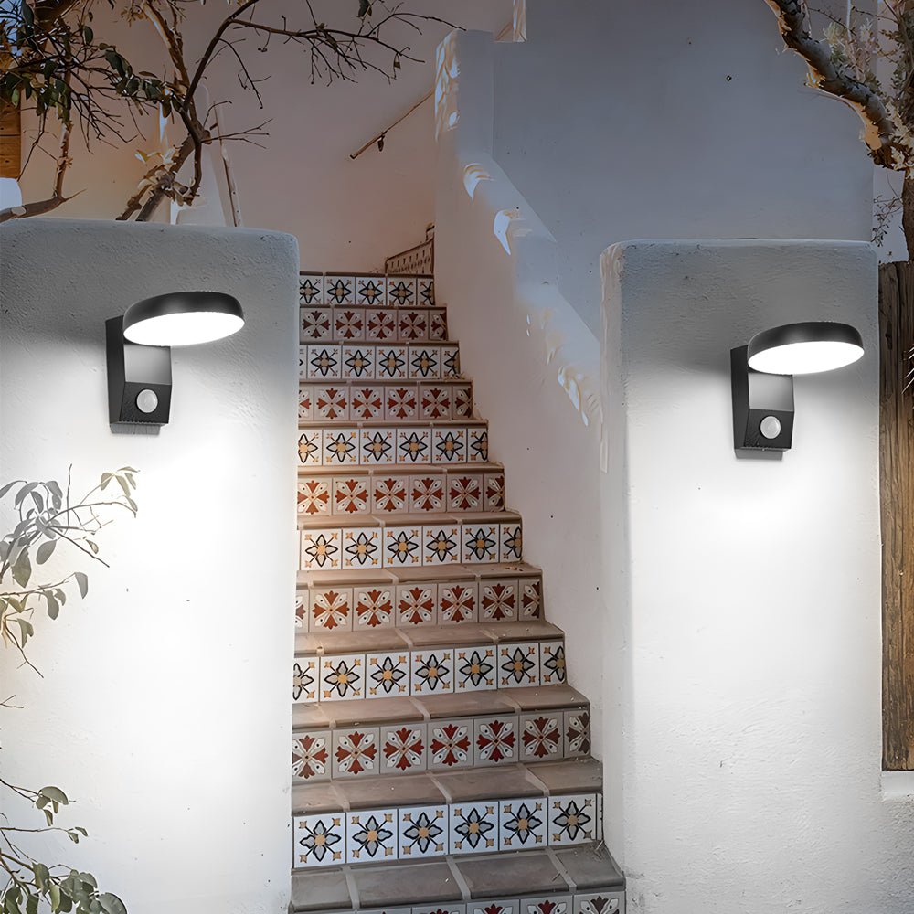 rotatable black outdoor wall light with motion sensor