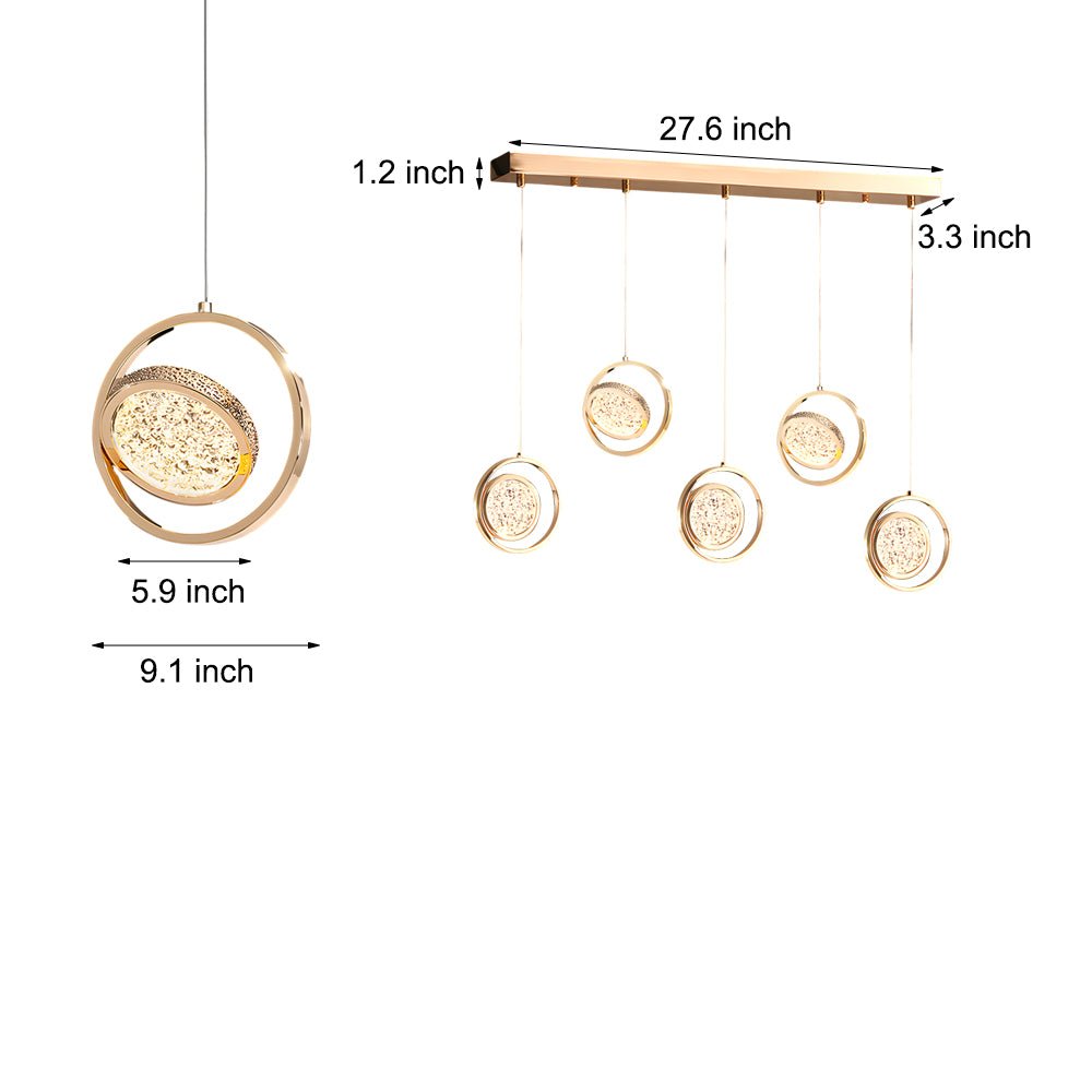Modern Round Acrylic Multi-Light Pendant — Electroplated Hardware, 270° Rotating Shade, 3-Step Dimming, 1-Light or 5-Light