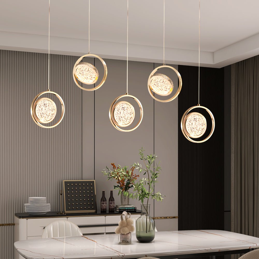 Modern Round Acrylic Multi-Light Pendant — Electroplated Hardware, 270° Rotating Shade, 3-Step Dimming, 1-Light or 5-Light