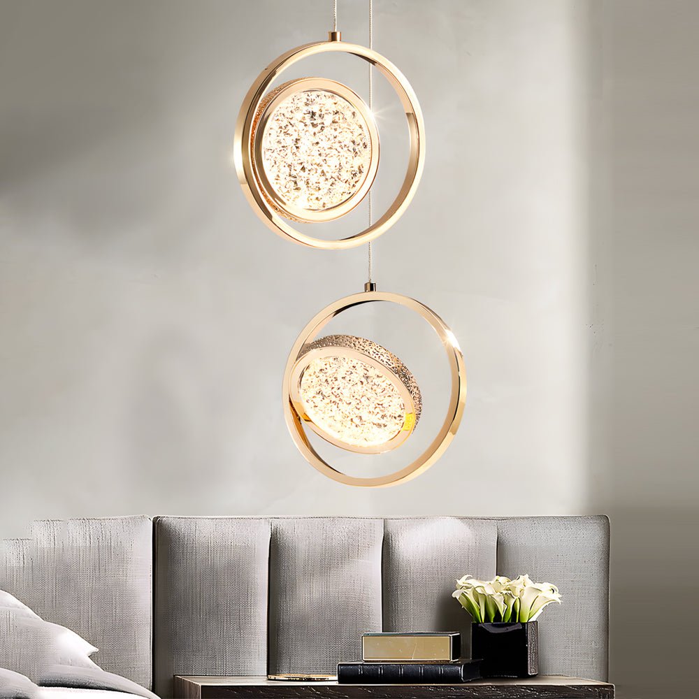 Modern Round Acrylic Multi-Light Pendant — Electroplated Hardware, 270° Rotating Shade, 3-Step Dimming, 1-Light or 5-Light