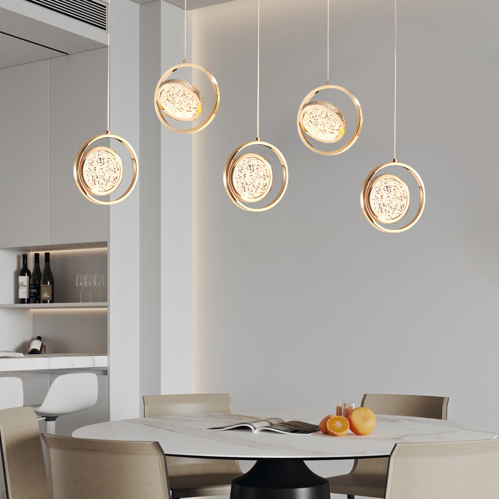 Modern Round Acrylic Multi-Light Pendant — Electroplated Hardware, 270° Rotating Shade, 3-Step Dimming, 1-Light or 5-Light