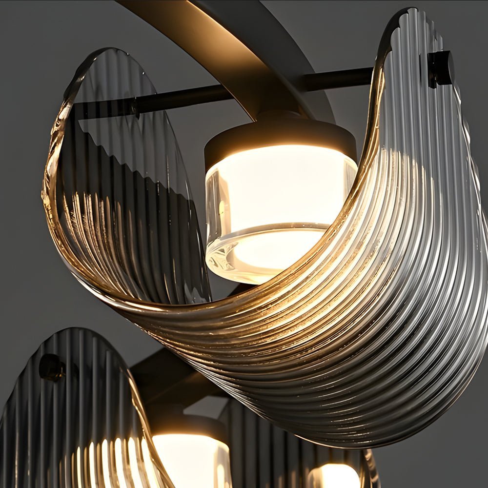 Curved Striped Glass Chandelier — Black & Smoke Gray, Dimmable LED, 6, 8, or 10-Light