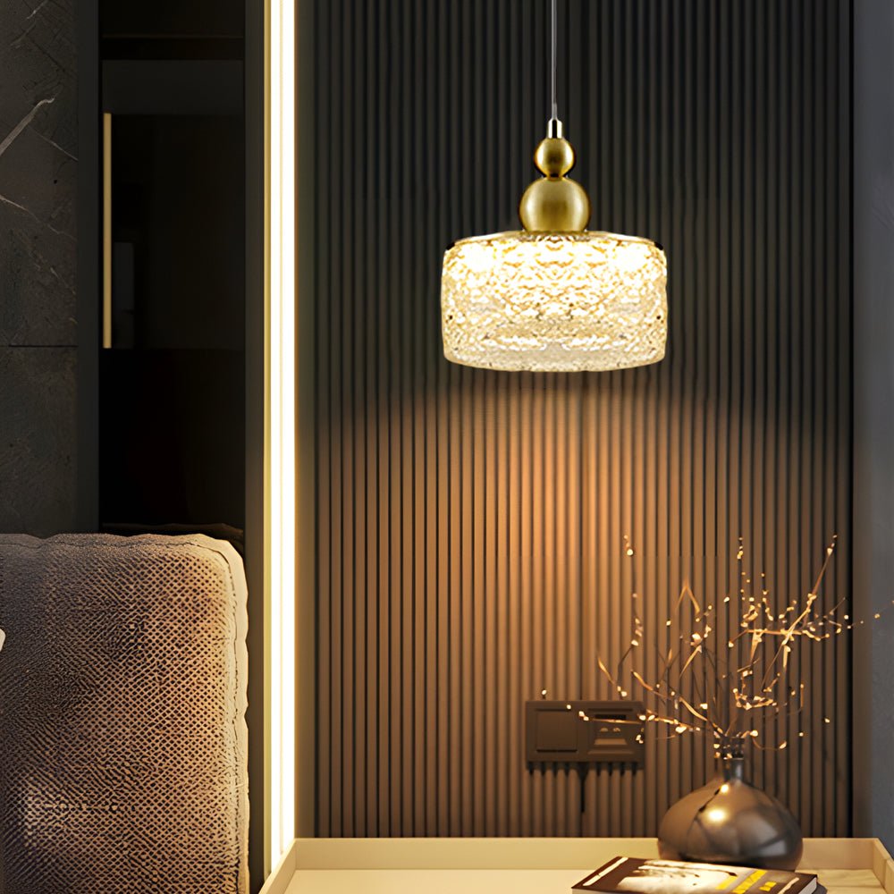 Modern Hanging Light Fixture with Round Acrylic Ice Texture and 3-Step Dimming