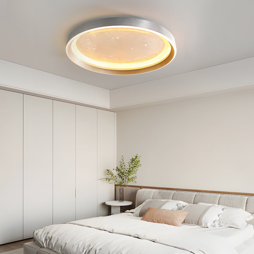 Starry Sky Round LED Flush Mount — Metal & Acrylic, 3-Step Dimming (3000K/4500K/6000K), Hardwired