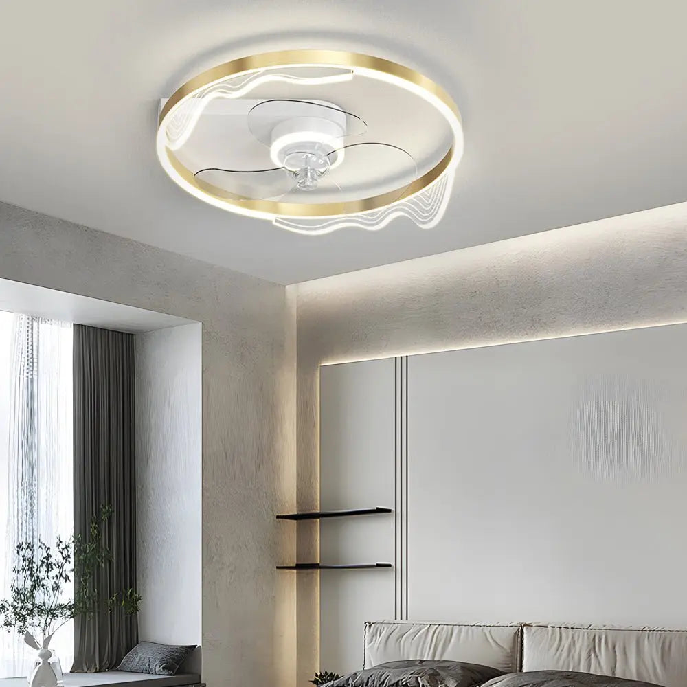 Modern Ceiling Fan with Lights: Round Acrylic Waves Design and Three-Step Dimming LED Luxe