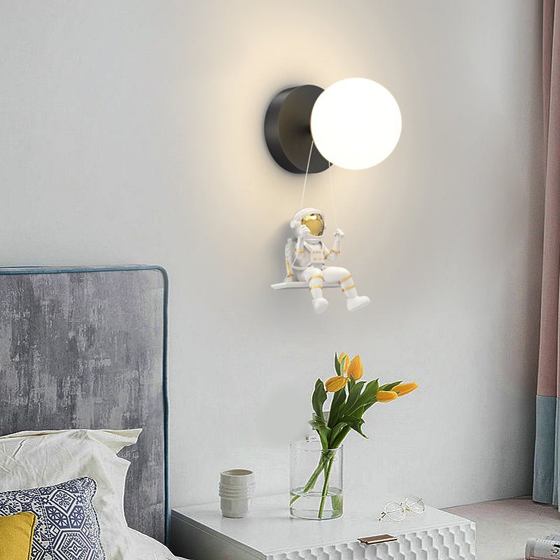 Astronaut Moon Round Ball Wall Sconce — Acrylic & Resin, LED 20W, 3-Step Dimming, Black / White / Gold