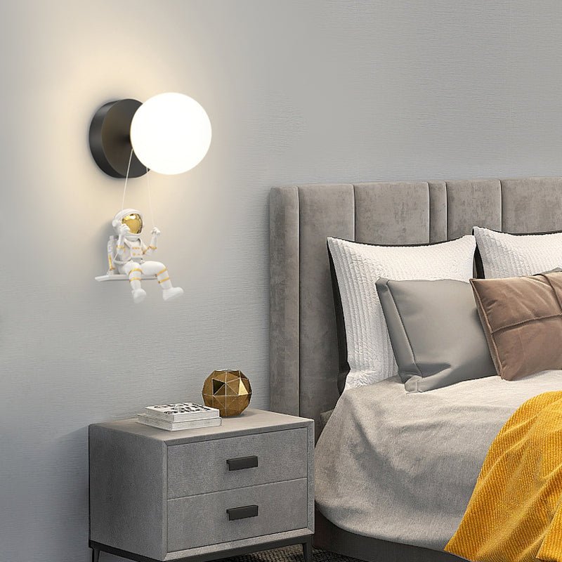 Astronaut Moon Round Ball Wall Sconce — Acrylic & Resin, LED 20W, 3-Step Dimming, Black / White / Gold