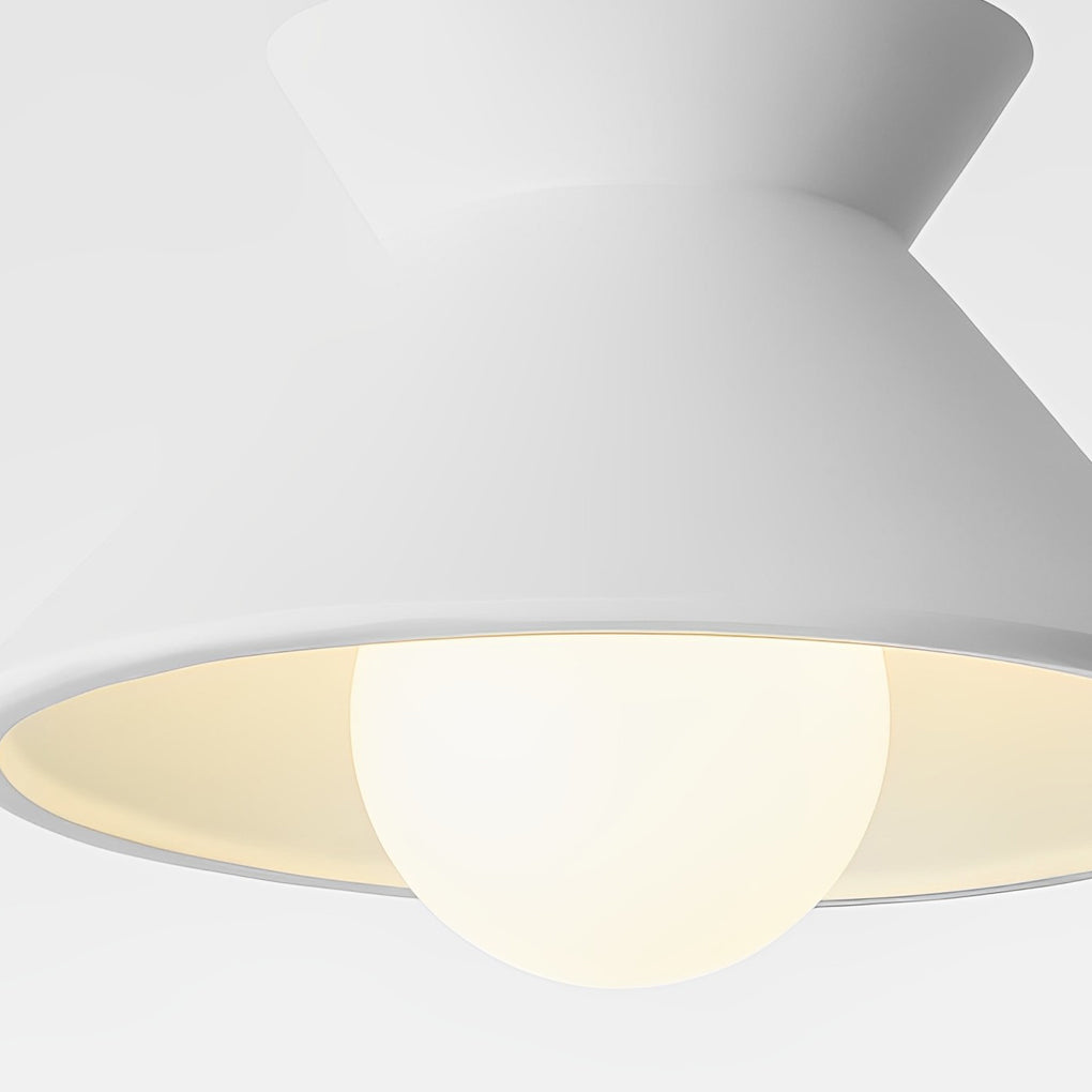 Cone Mini Pendant — White Cement with Wood Grain, E27 LED, 4000K, 9.25" Diameter