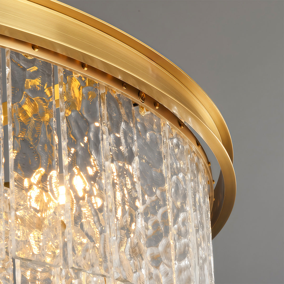 Minimalist Full-Copper Chandelier — Transparent Glass, E14, Round or Linear, Modern Geometric