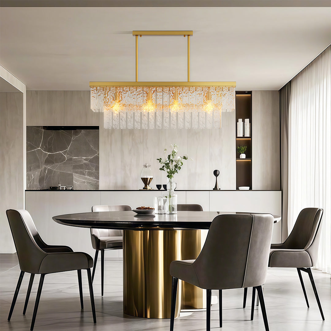 Minimalist Full-Copper Chandelier — Transparent Glass, E14, Round or Linear, Modern Geometric