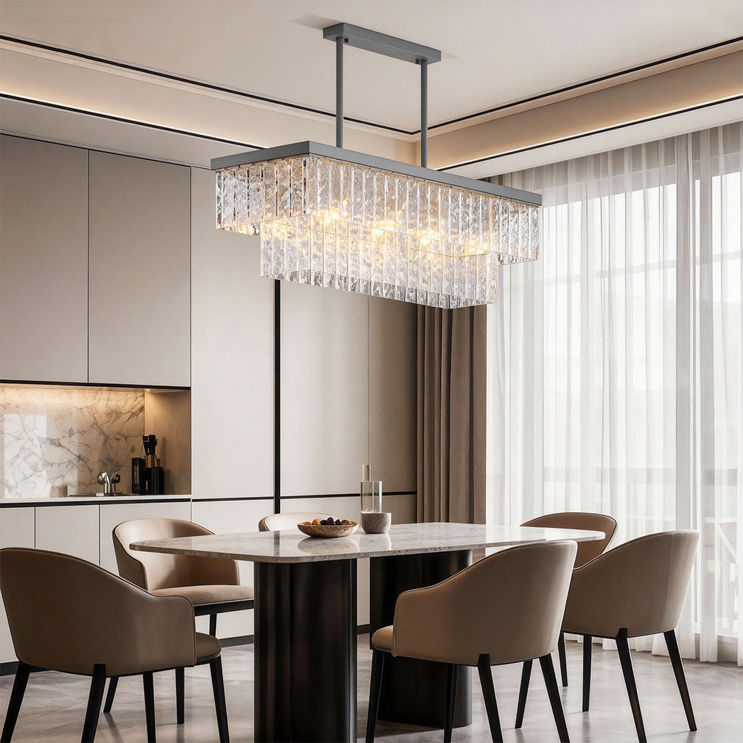 Minimalist Full-Copper Chandelier — Transparent Glass, E14, Round or Linear, Modern Geometric