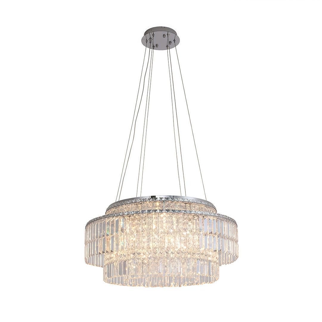 Minimalist Round Crystal Chandelier — Stainless Steel, E14, Three-Color Dimming, Adjustable Hang, 60cm / 80cm / 120cm