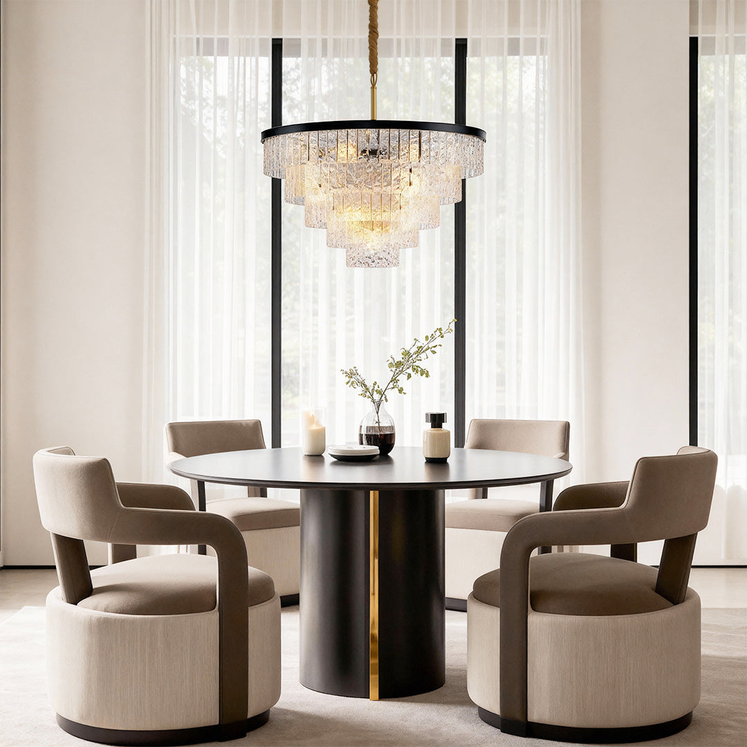 Minimalist Full-Copper Chandelier — Transparent Glass, E14, Round or Linear, Modern Geometric
