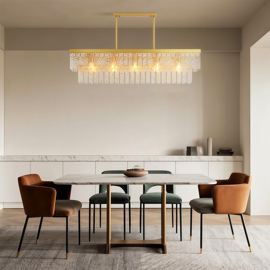 Minimalist Full-Copper Chandelier — Transparent Glass, E14, Round or Linear, Modern Geometric