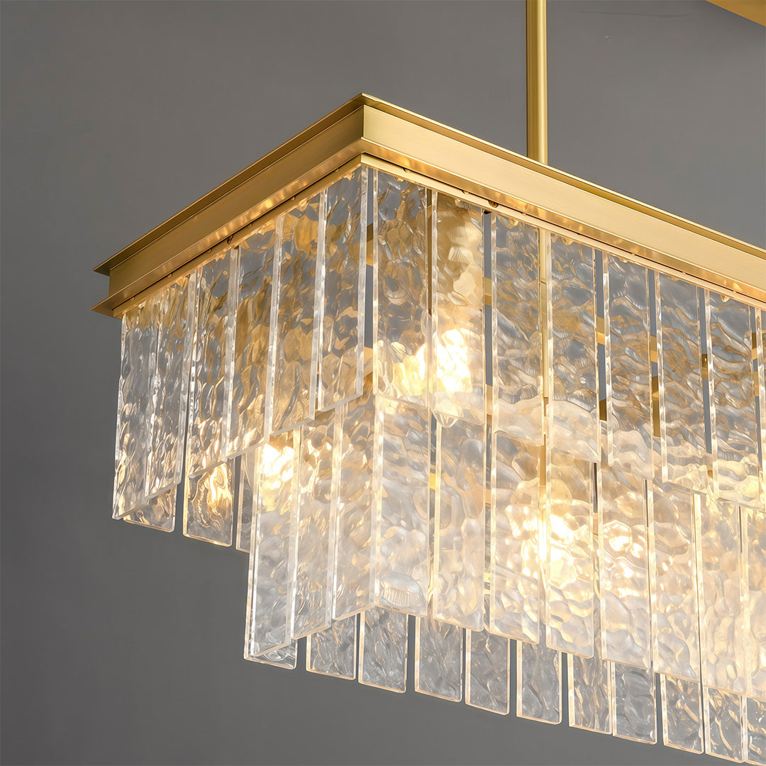 Minimalist Full-Copper Chandelier — Transparent Glass, E14, Round or Linear, Modern Geometric